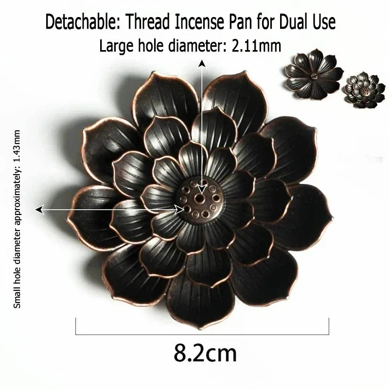Lotus Flower Incense Burner | Metal Wax Melt Holder for Temple and Home