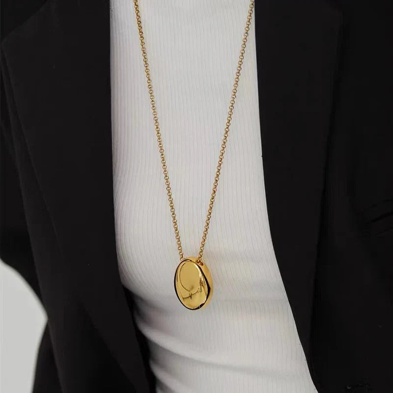 Taoya Stainless Steel Gold Color Oval Pendant Necklace | Fashion Jewelry for Women