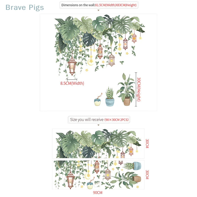 Green Leaves Wall Stickers | Tropical Vinyl Decals for Home Decor