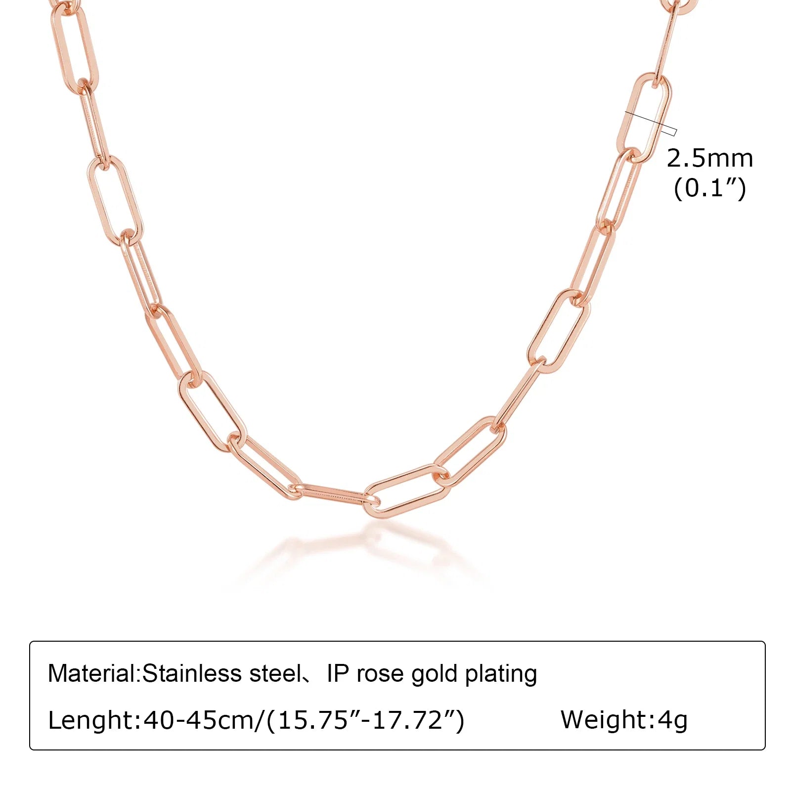Rose Gold Paperclip Chain Necklace | Stainless Steel Rectangle Link Choker for Women