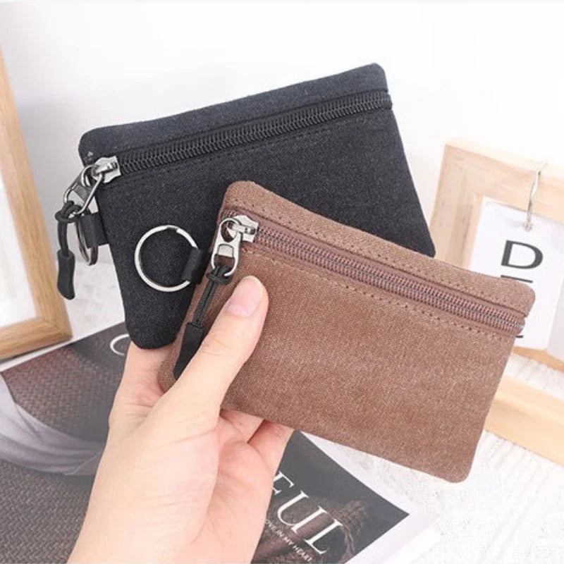 Canvas Mini Coin Wallet | Solid Color Zipper Key Bag