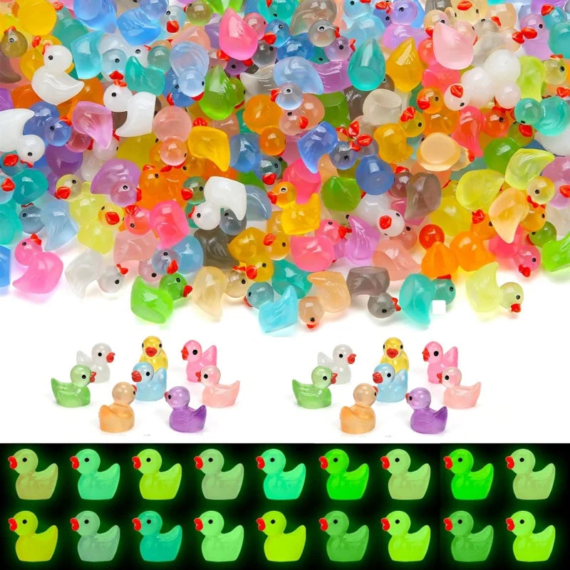 30 Pcs Glow in the Dark Miniature Duck Figurines | Luminous Resin Fairy Garden Decor