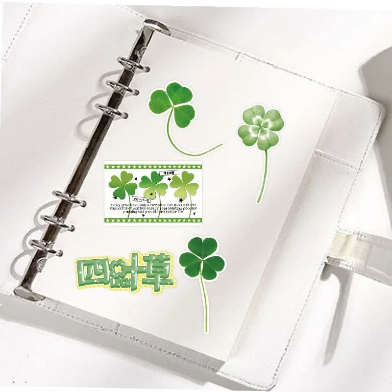 50 Fresh Green Clover Stickers for Scrapbooking and DIY Decor | Aesthetic Stationery Set