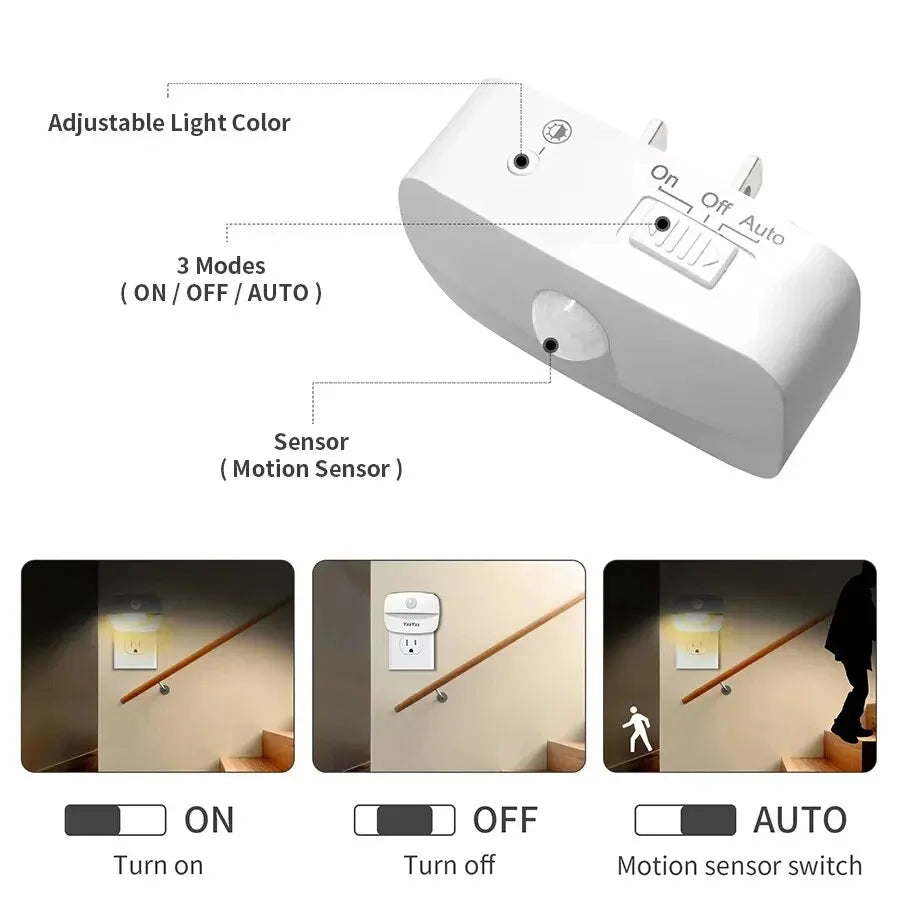 LED Night Light with Motion Sensor | Smart Plug-in Socket Lamp for Bedroom