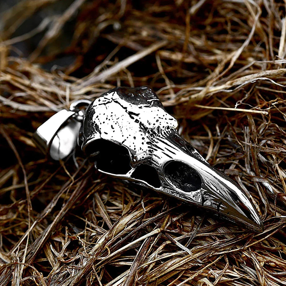 Viking Crow Skull Pendant Necklace | Stainless Steel Punk Jewelry for Men and Women