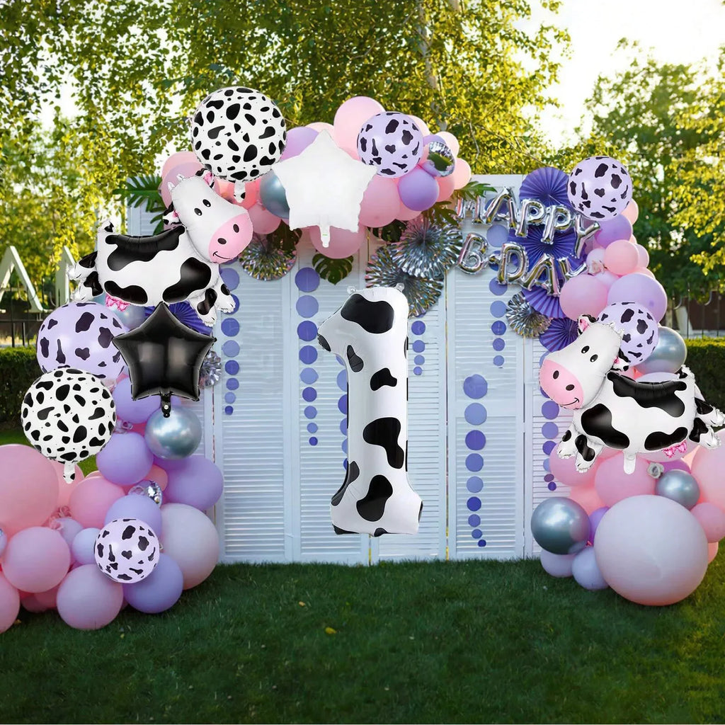 7pcs Cow Print Number Balloon Set | Farm Animal Birthday Party Decoration