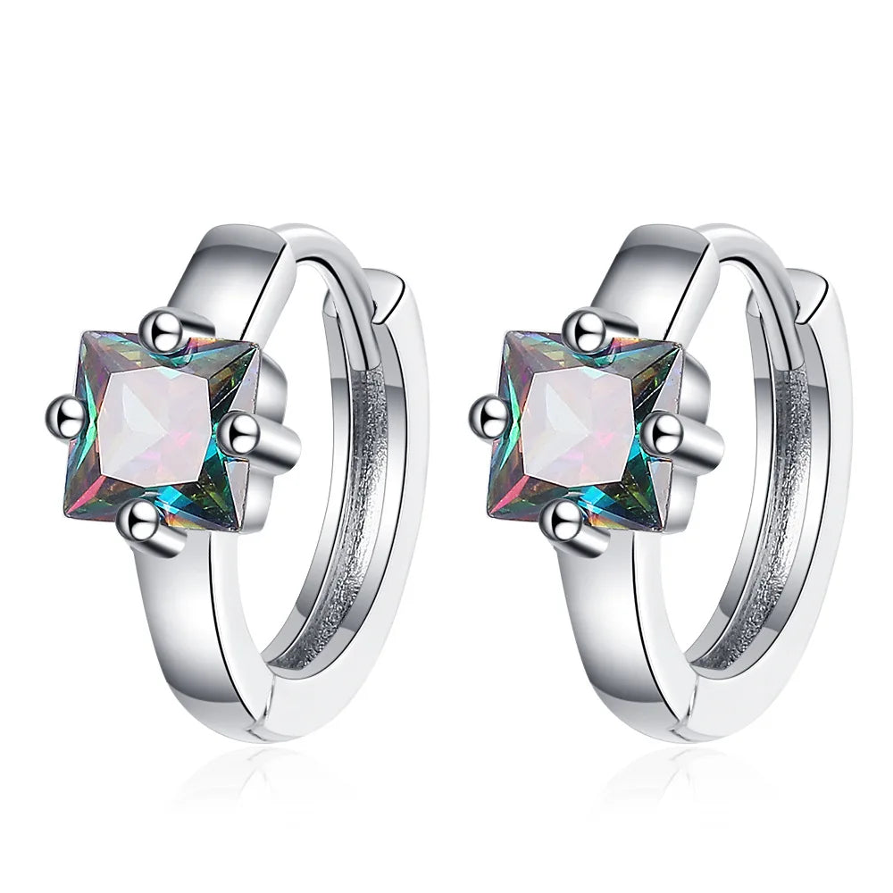 925 Silver Square Zircon Stud Earrings | Classic Geometric Jewelry for Women