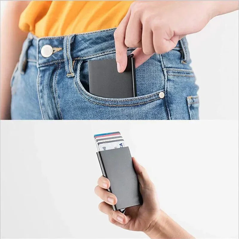 RFID Blocking Metal Wallet | Slim Pop Up Card Holder for Men and Women