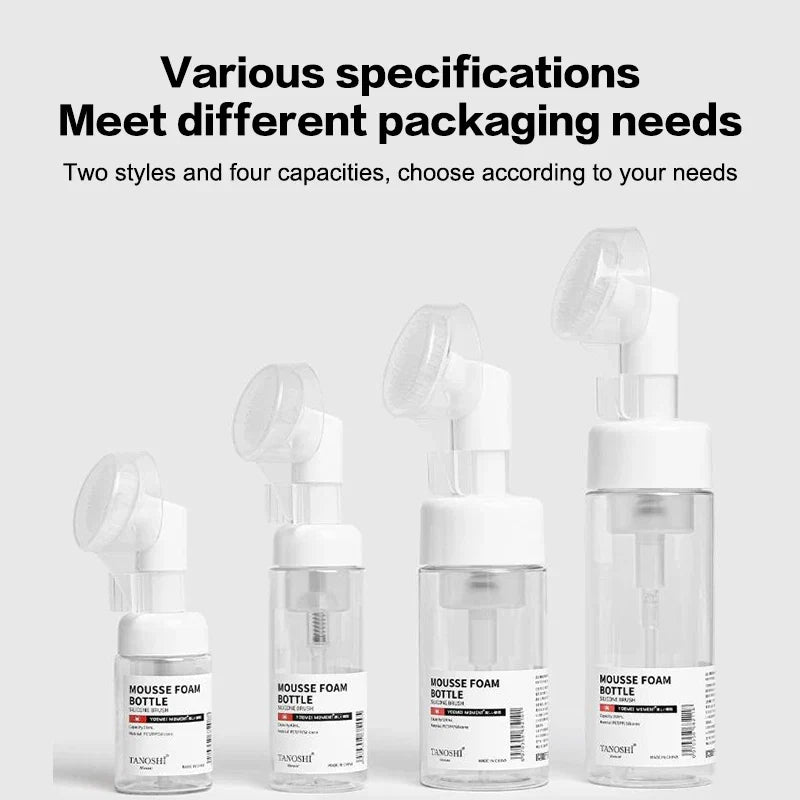 30ml 60ml 100ml 150ml Empty Foam Pump Bottle with Silicone Brush Head | Portable Face Cleanser Dispenser