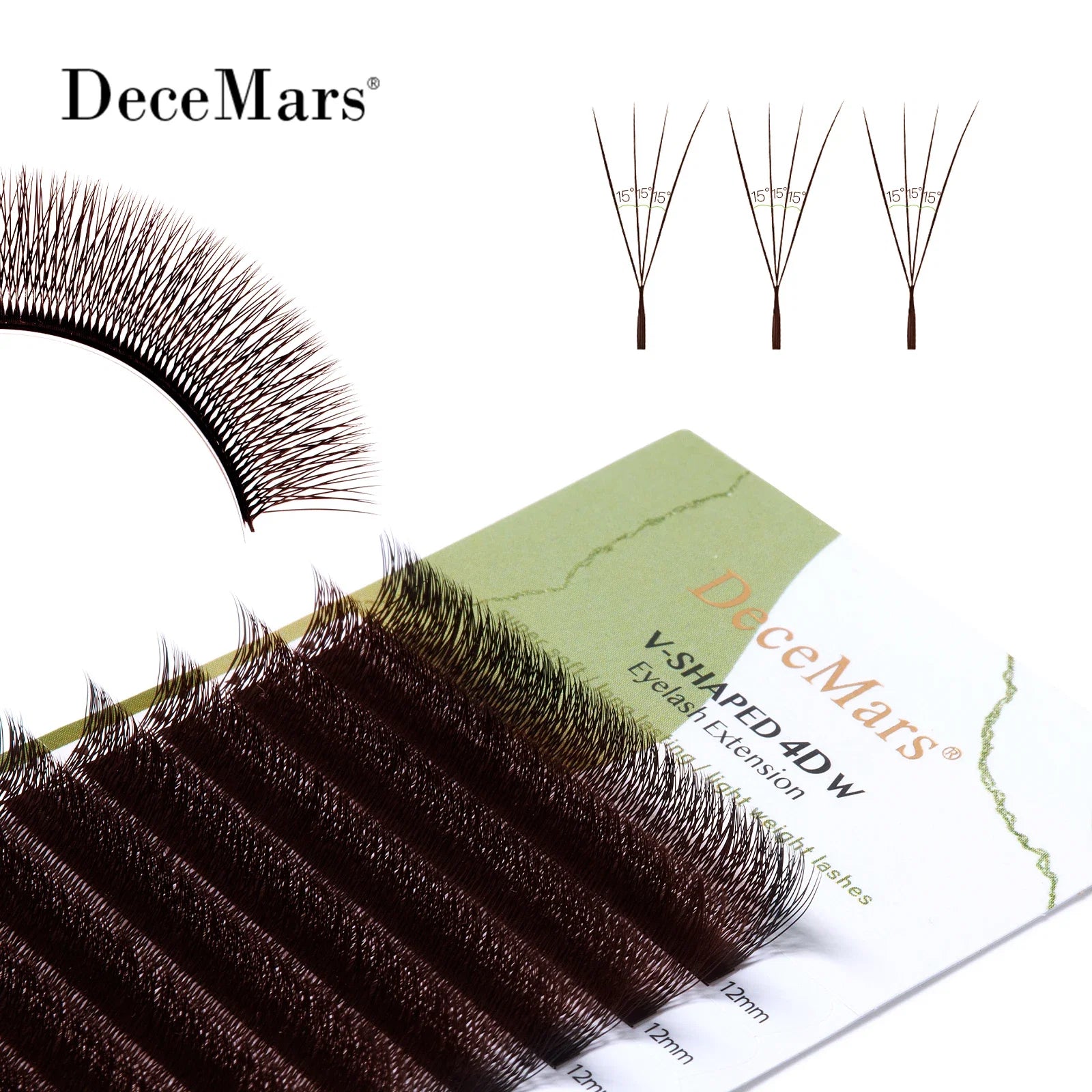 DeceMars V-Shaped 4D Brown Eyelash Extensions | 12 Rows Tray