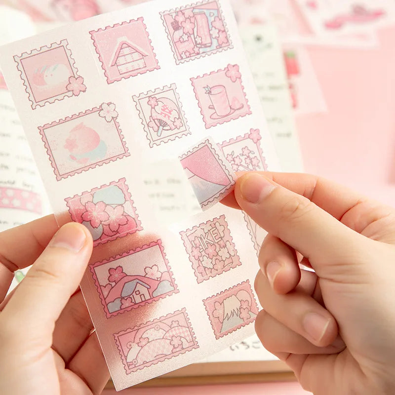 Cute Pink PET Sticker Pack for Scrapbooking and Journaling | 4 Sheets Kawaii Decorative Stickers