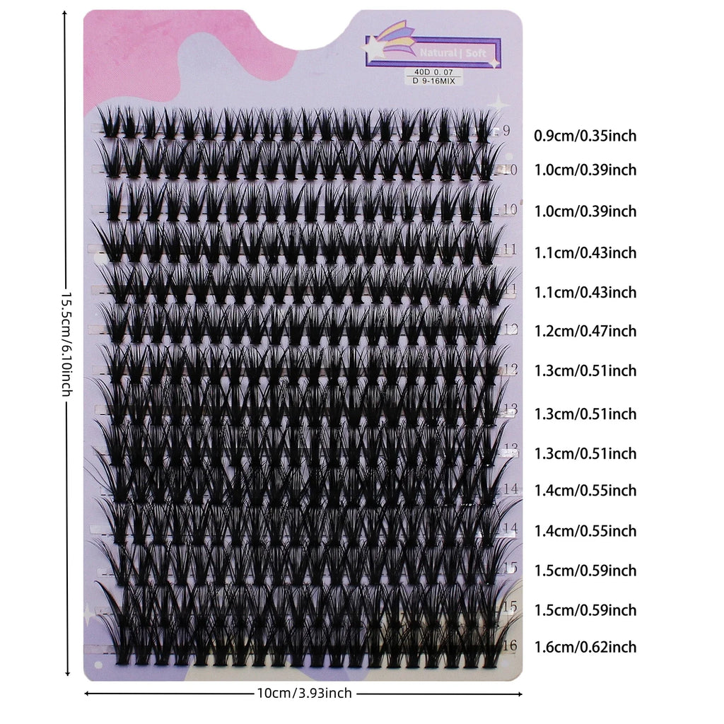 14 Rows 280 Clusters 40D Mix 9-16mm Cluster Lashes | Natural Thick Strip Eyelash Extensions