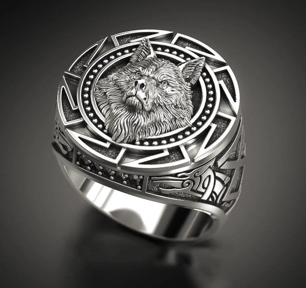 925 Sterling Silver Wolf Head Ring | Retro Warrior Design