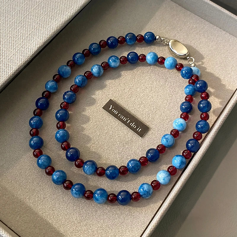 Blue Agate Stone Short Necklace | 2025 Trendy Collarbone Jewelry for Women
