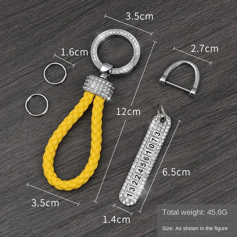 Leather Braided Keychain with Phone Number Card | Anti-Lost Car Key Holder