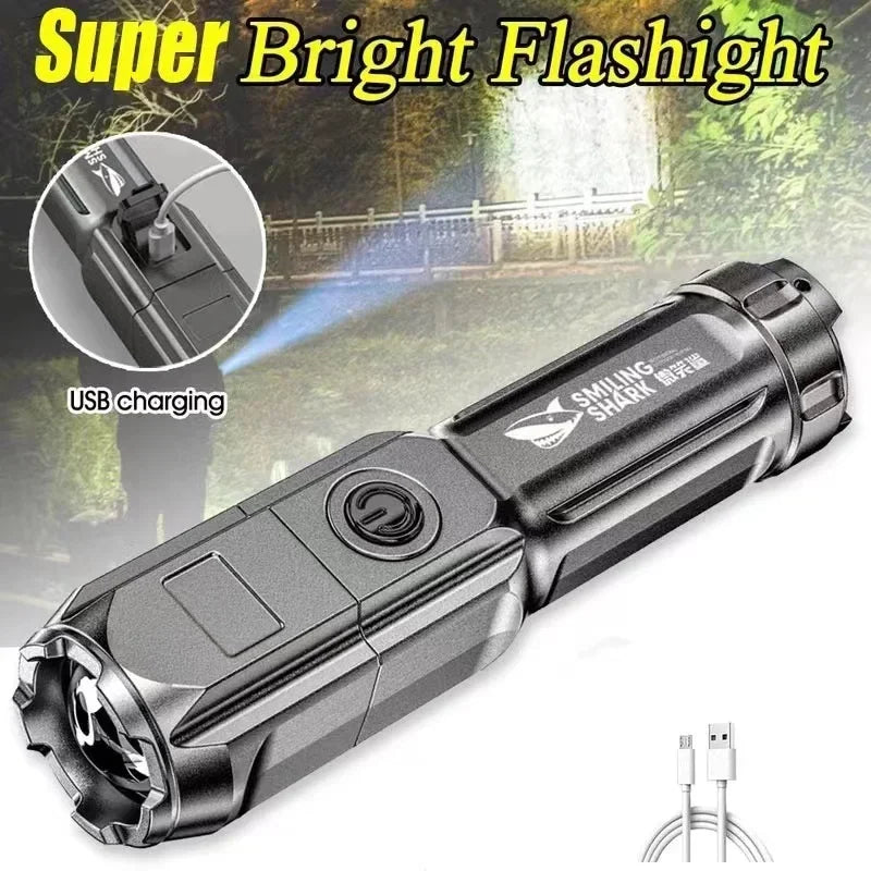USB Rechargeable LED Flashlight | High Power Zoomable Torch for Camping and Emergencies