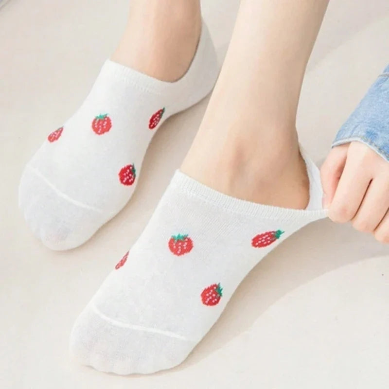 Cherry Print No-Show Boat Socks | Women's Thin Breathable Summer Socks