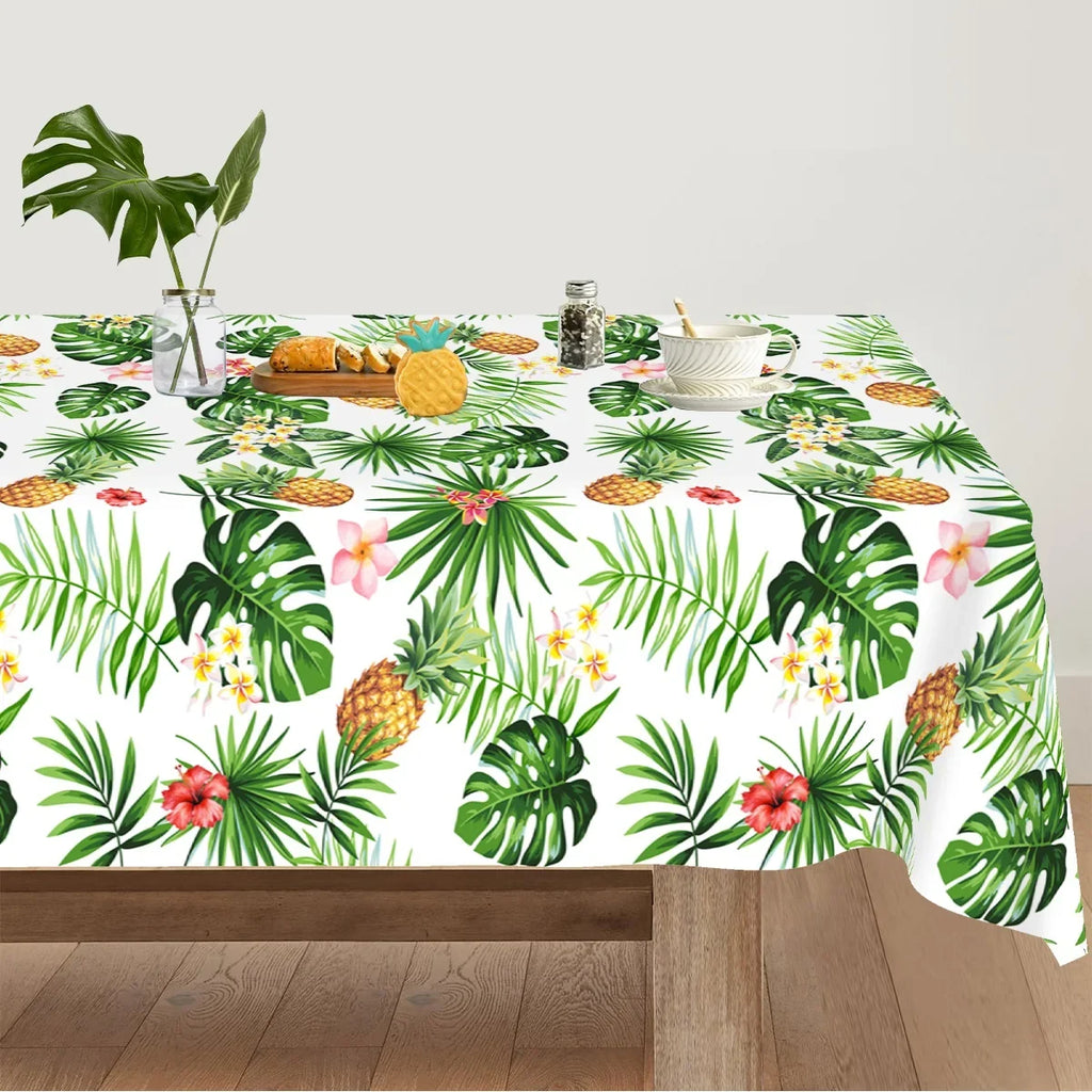 Tropical Hawaiian Party Tablecloth and Flamingo Decor Set | Plastic Table Runner and Candy Bags