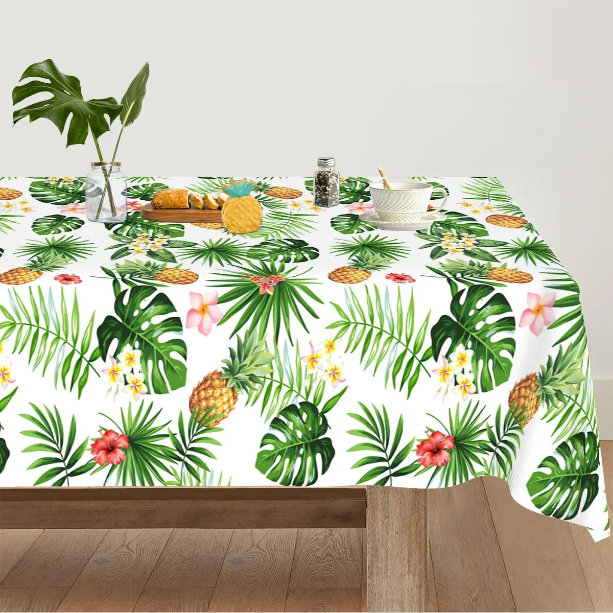 Tropical Hawaiian Party Tablecloth and Flamingo Decor Set | Plastic Table Runner and Candy Bags