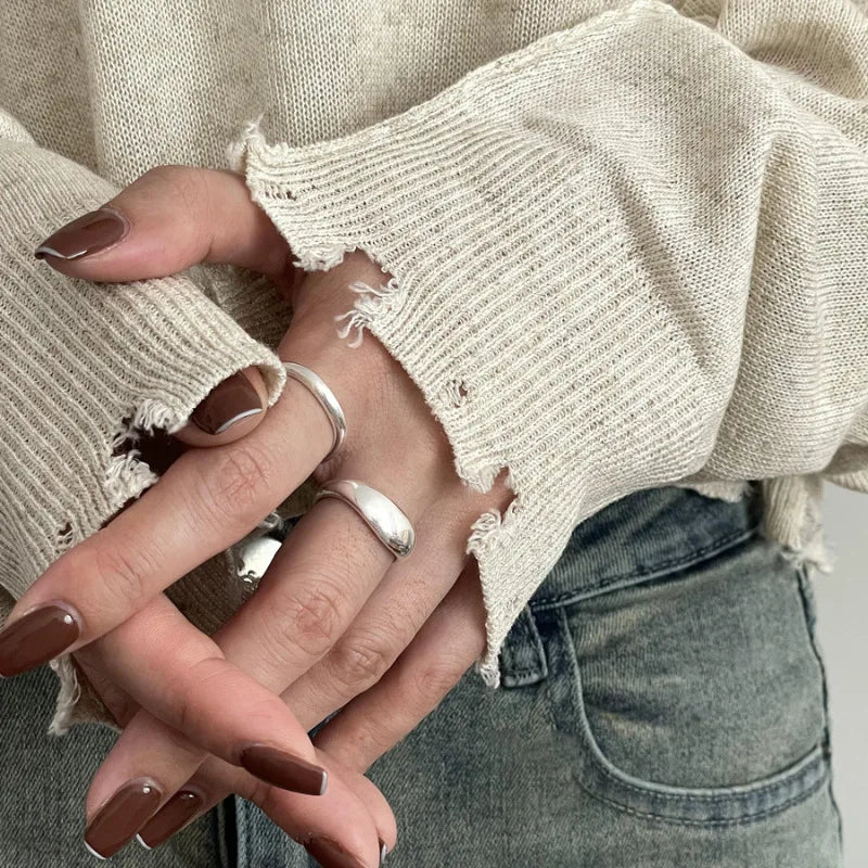 VENTFILLE 925 Sterling Silver Irregular Ring | Geometric Minimalist Jewelry for Women