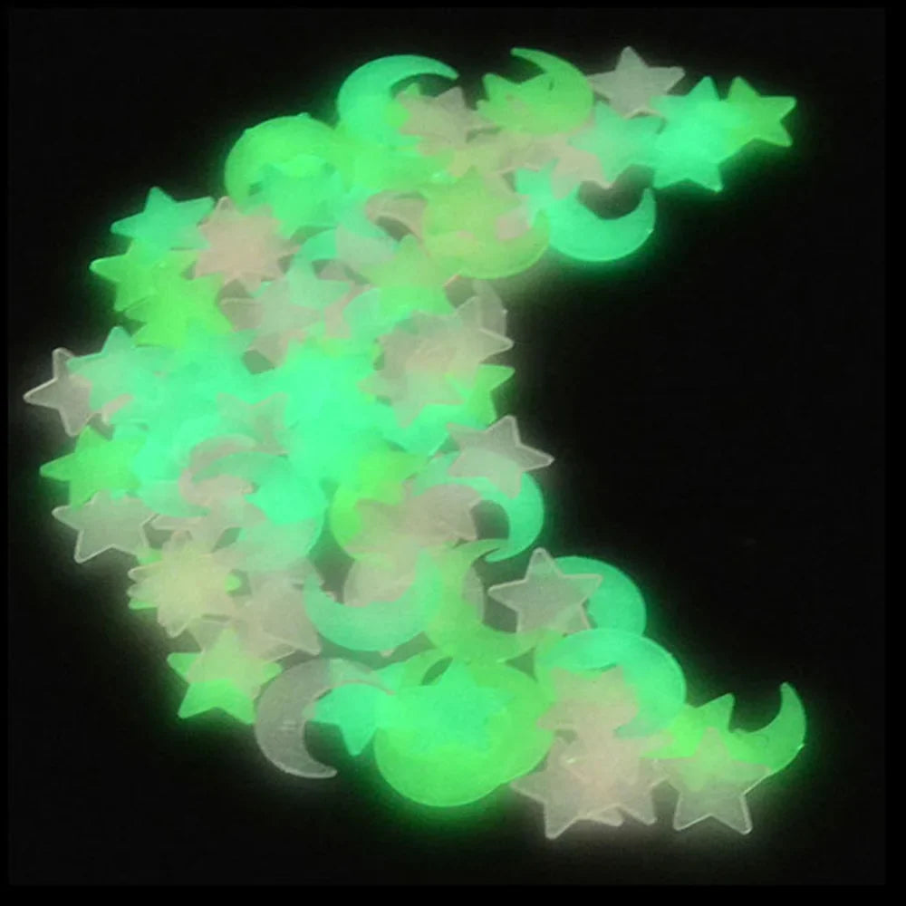 100pcs Glow in The Dark Moon and Star Stickers | Luminous Wall Ceiling Decor for Kids Room