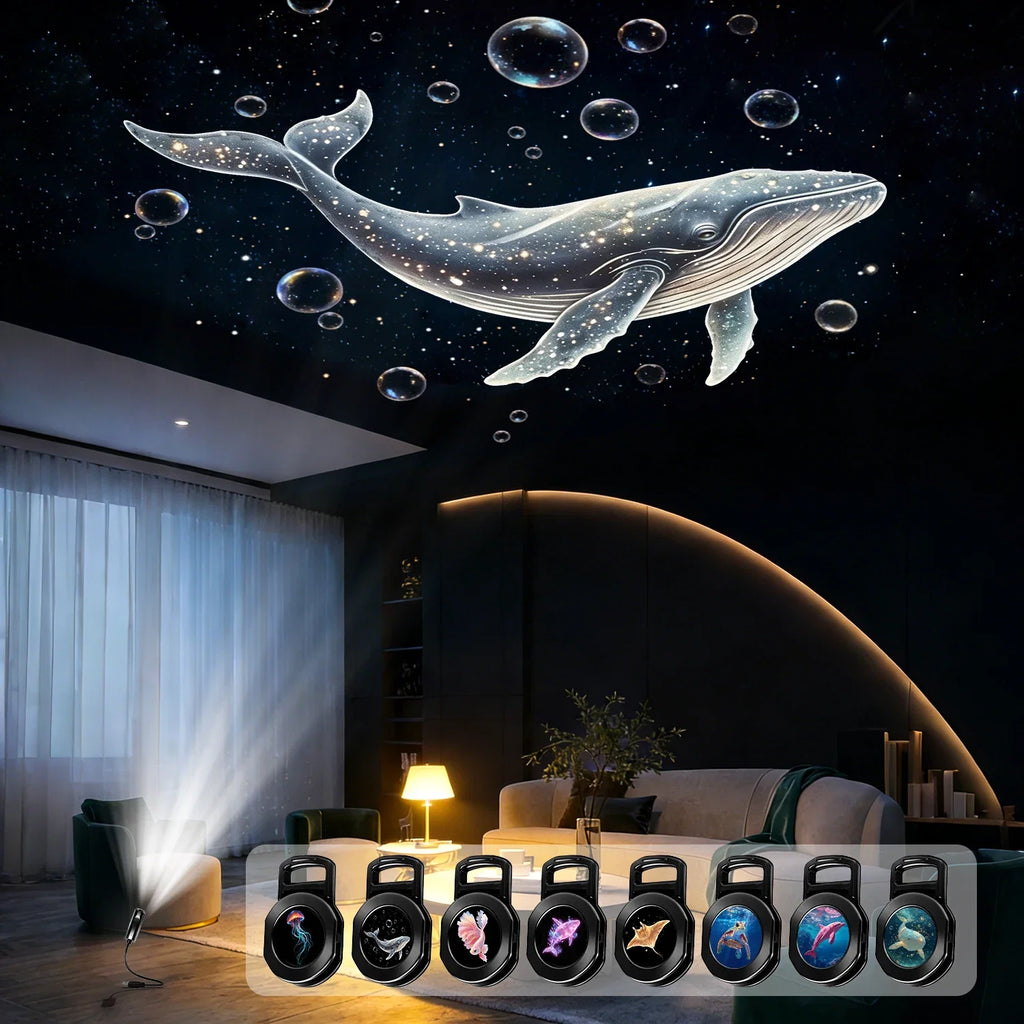 Ocean USB Projector Night Light | 8 Replaceable Lamp Sheets for Ambient Home Ceiling Lighting
