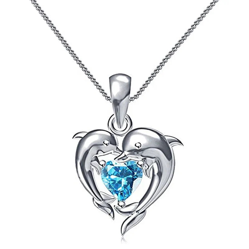 Huitan Romantic Dolphin Pendant Necklace | Elegant Cubic Zirconia Jewelry for Women