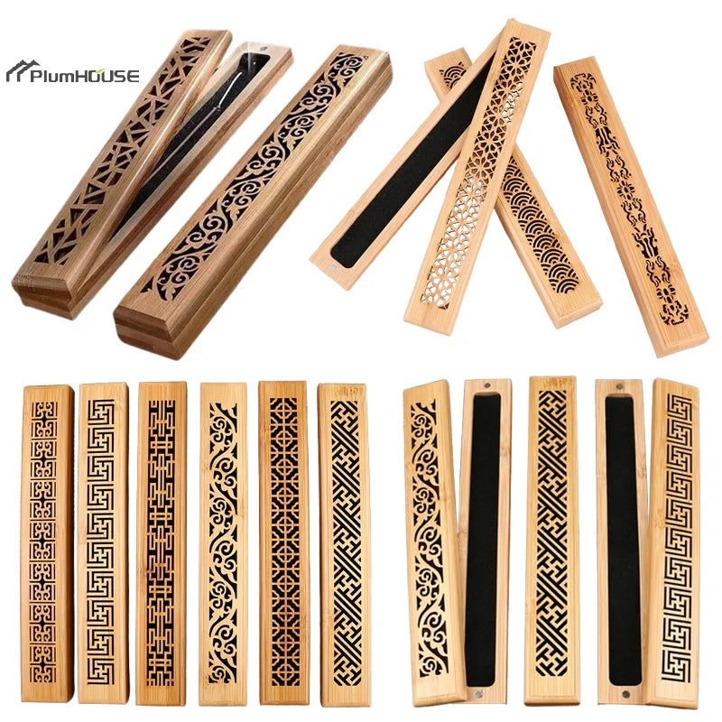 Natural Bamboo Incense Burner Holder with Storage Box | Aromatherapy Incense Tool