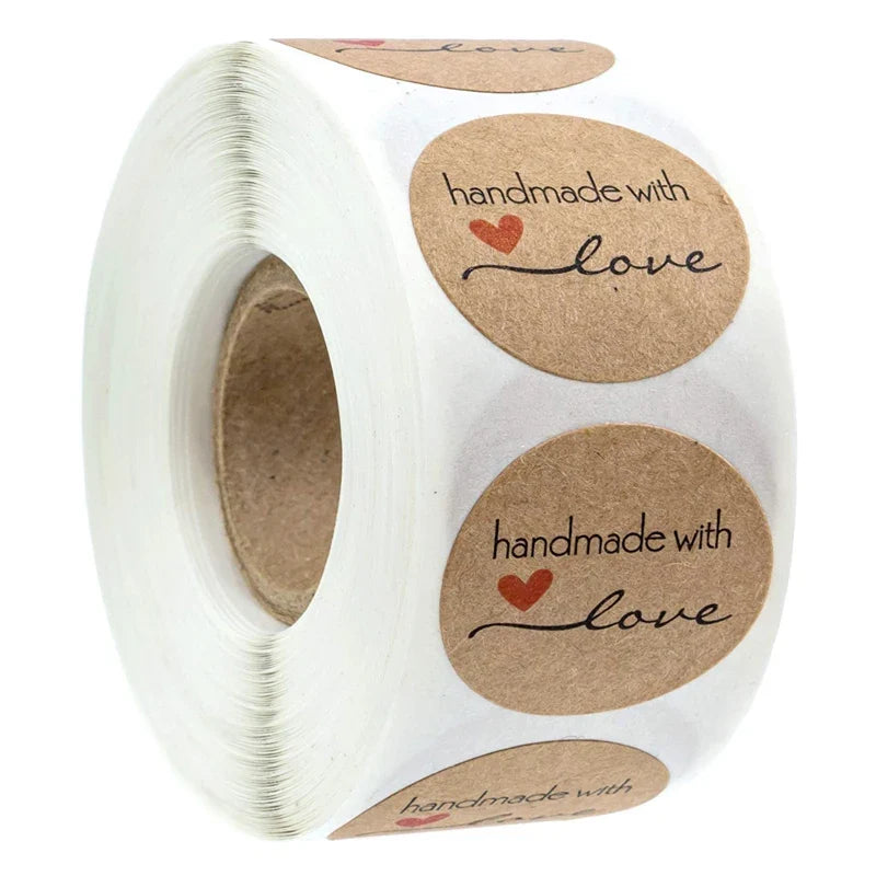 Vintage Kraft Paper Stickers | Handmade With Love Thank You Labels for Packaging and Gifts