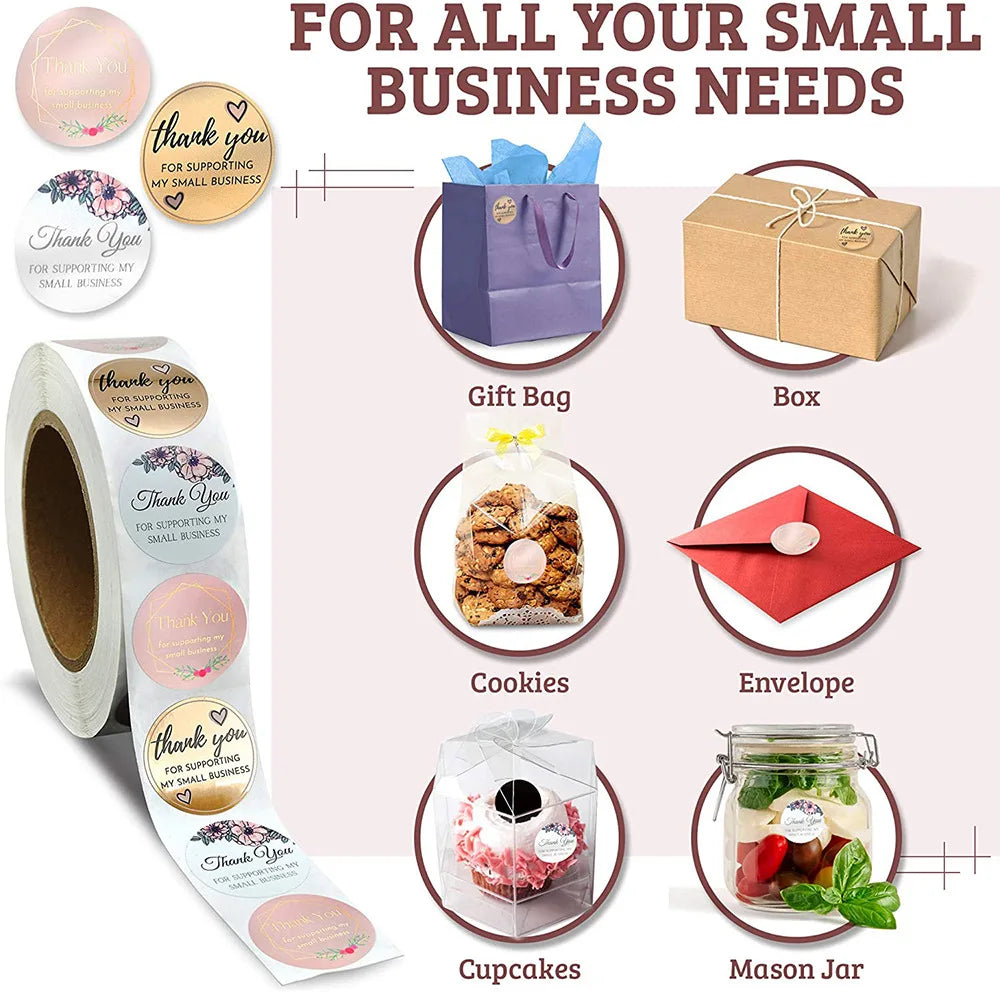 500pcs Thank You Stickers for Small Business | Floral Gift Packaging Seal Labels