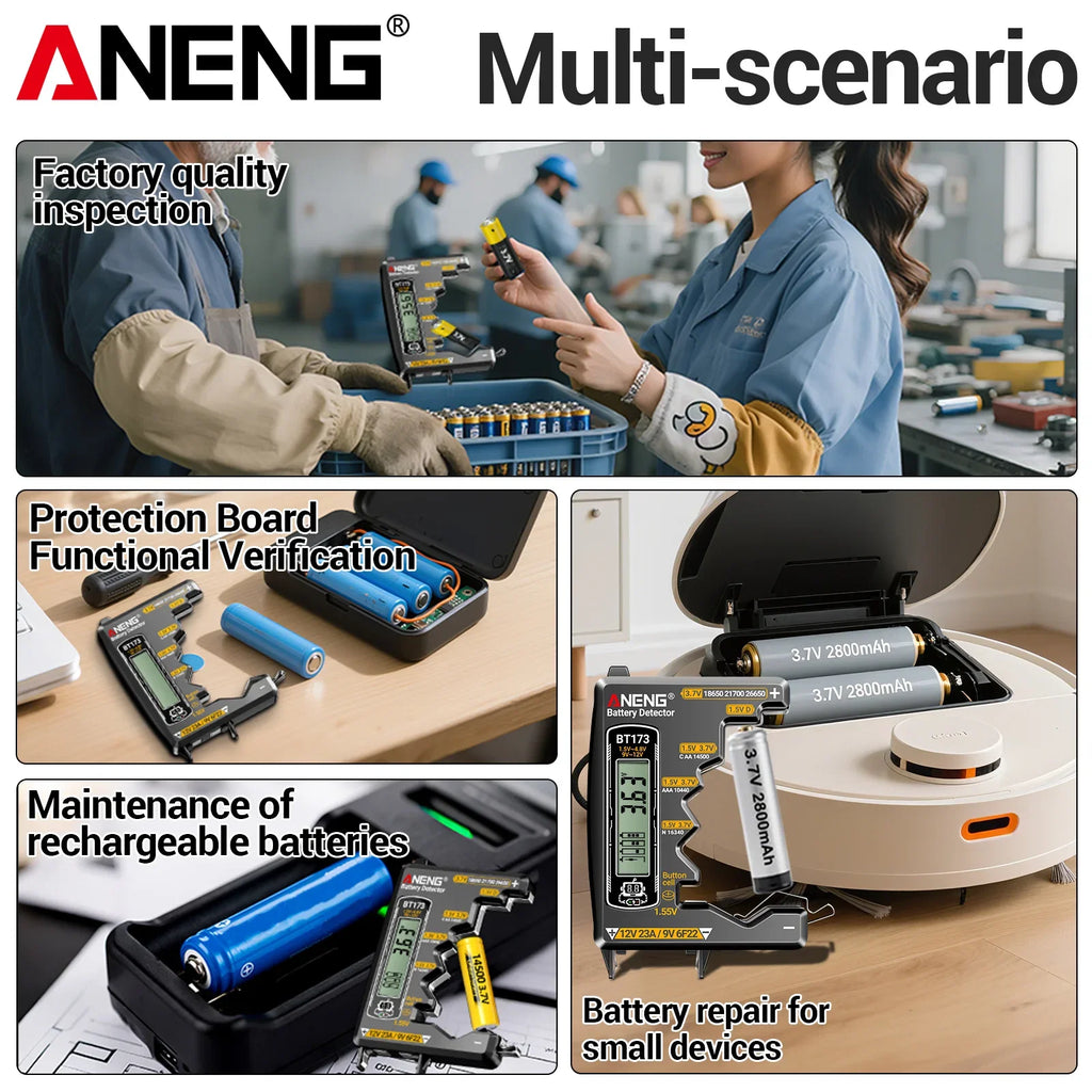ANENG BT173 Universal Digital Battery Tester | 18650/AA/AAA/9V/12V Button Battery Level Display Tool