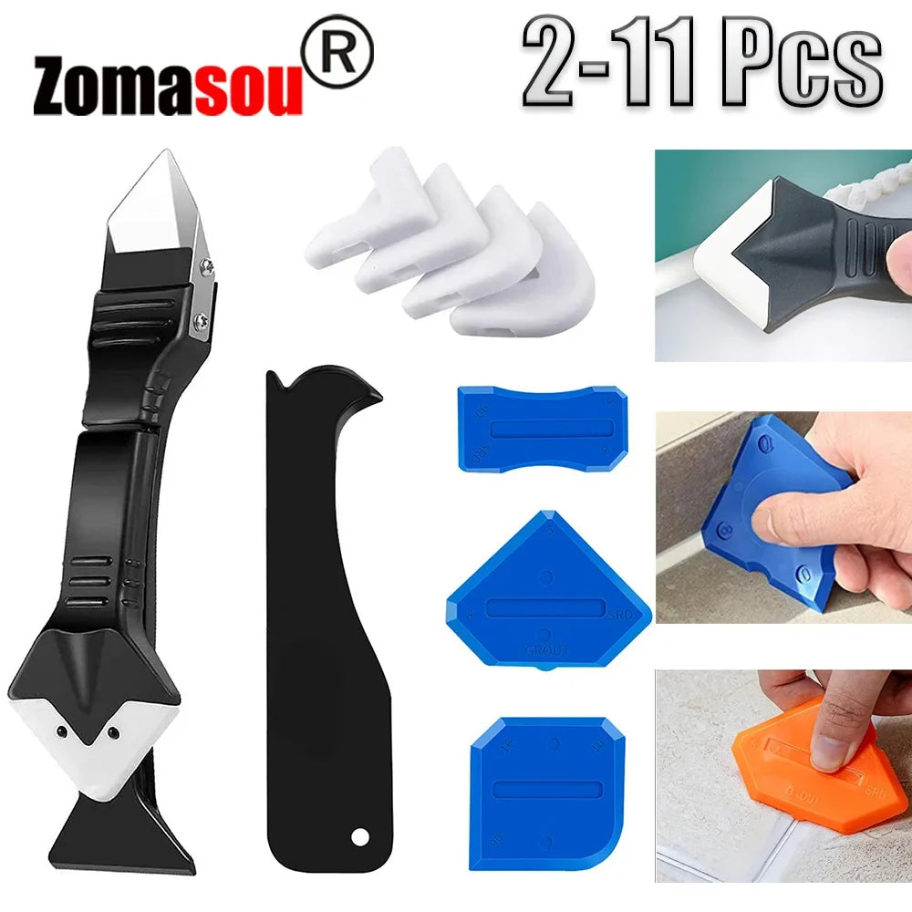 5in1 Silicone Scraper Squeegee Glue Remover Tool Kit | Multifunctional Caulking & Grout Tool Set