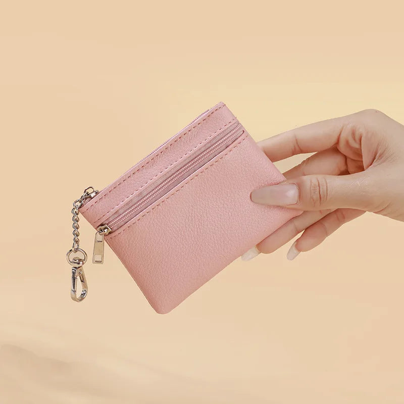 Mini Leather Card Holder Wallet | Compact Zipper Coin Purse for Women