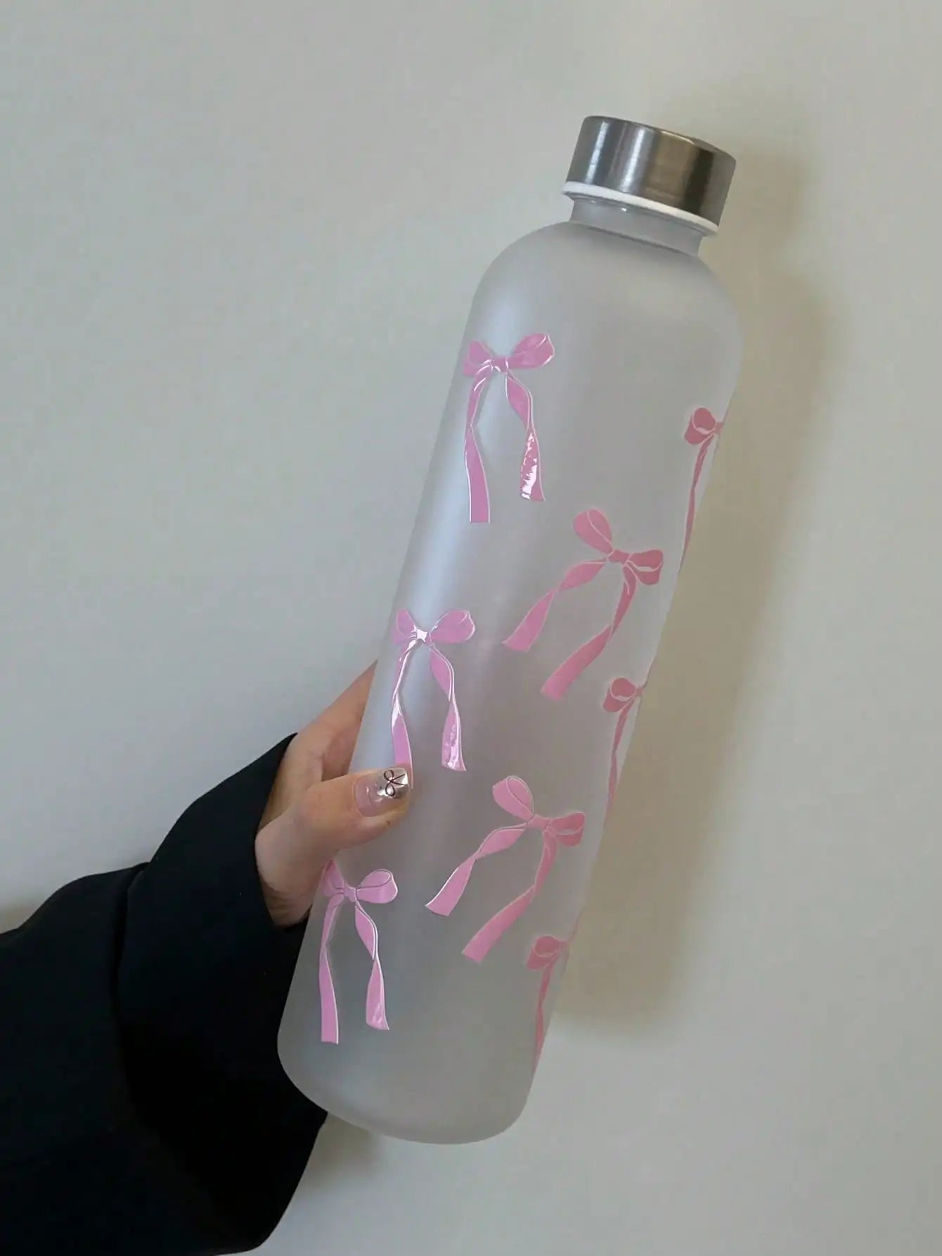 1000ml Matte Water Cup with Bow Print | Leakproof Stainless Steel Sports Bottle
