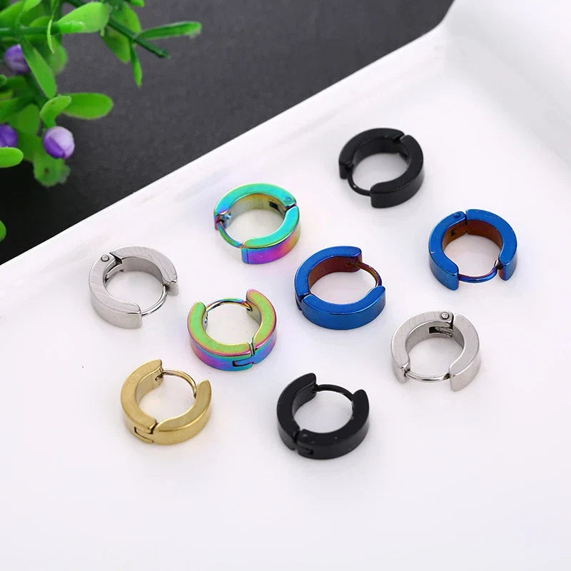 Stainless Steel Huggie Ear Circle Earrings | Punk Gothic Fashion Jewelry for Men Women
