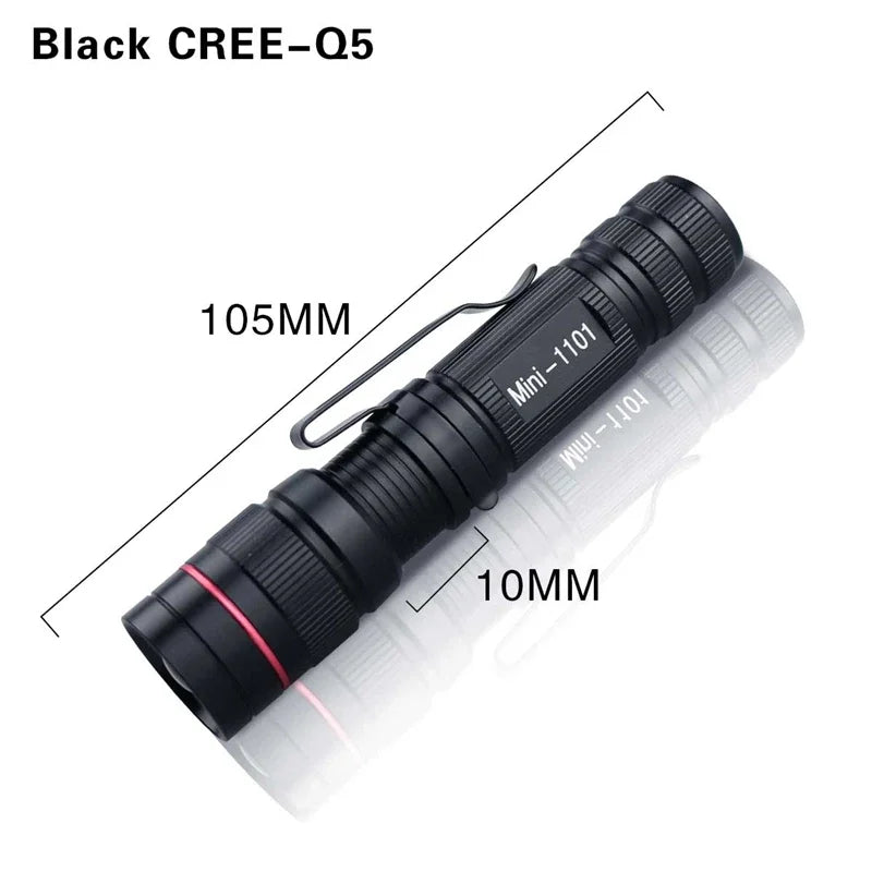 Mini LED Flashlight Q5 | Portable Torch with 3 Modes, Waterproof, AA Battery Powered