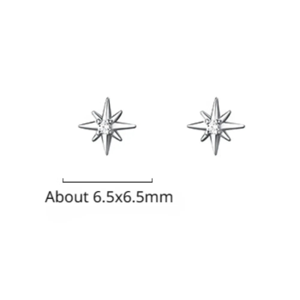 925 Sterling Silver Geometric Eight Star Stud Earrings | Fine Zircon Jewelry for Women