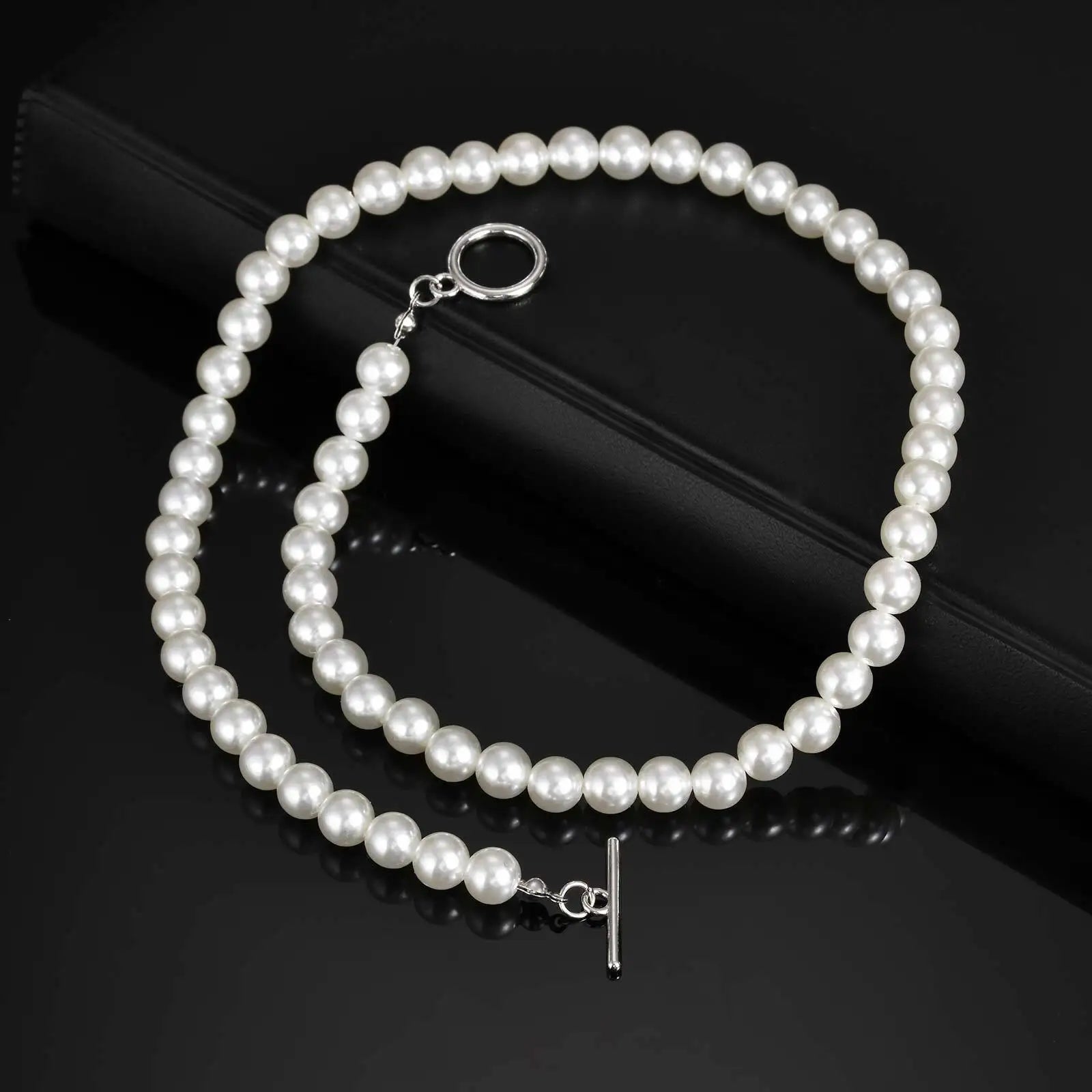 8mm Pearl Necklace for Men Women | White Imitation Pearl Beaded Collar Casual Jewelry Gift