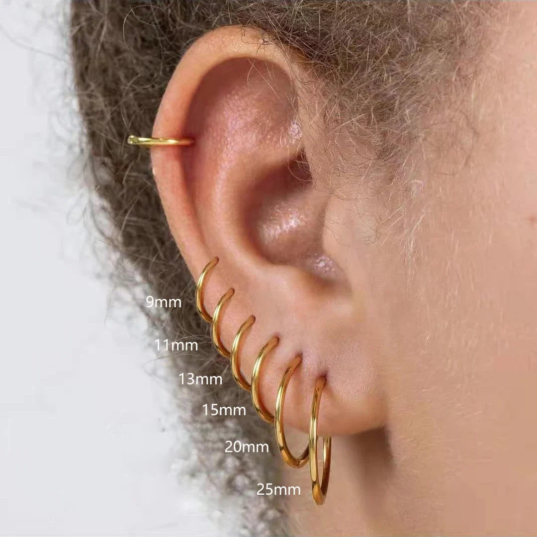 Gold Stainless Steel Hoop Earrings for Women Men | Minimalist Circle Huggies