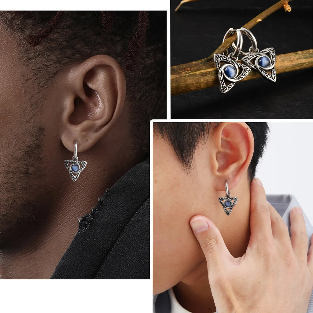 Stainless Steel Moonstone Hoop Earrings for Men | Punk Hip Hop Jewelry Gift