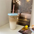 Cute Kawaii Water Bottle | Reusable Plastic Tumbler with Straw Lid for Coffee Juice Tea