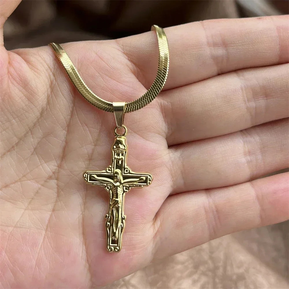 Christian Cross Necklace for Men Women | Stainless Steel Religious Pendant Jewelry