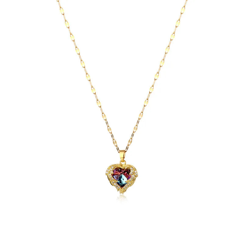 Stainless Steel Crystal Heart Pendant Necklace | Ocean Blue Jewelry for Women