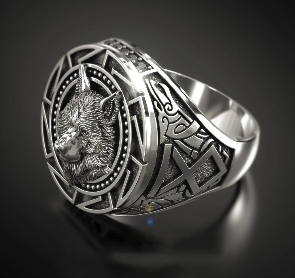 925 Sterling Silver Wolf Head Ring | Retro Warrior Design