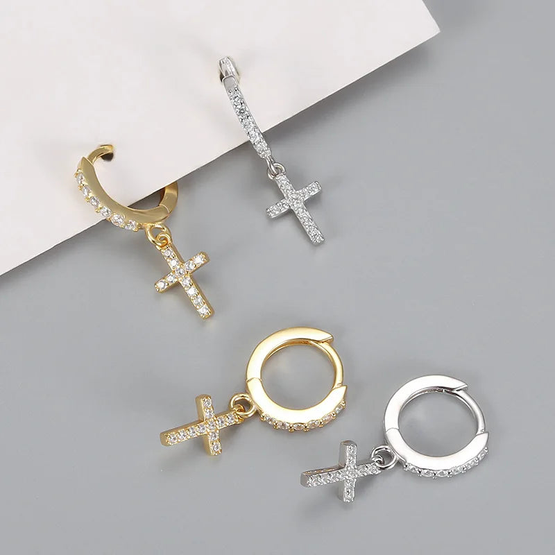 VOQ Silver Color Cross Zircon Pendant Earrings | Trendy Women's Drop Earrings for Daily Wear