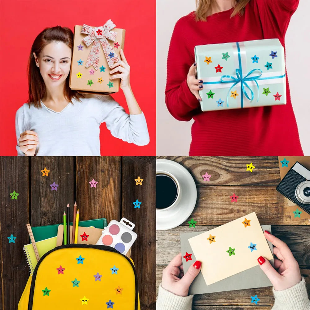 Happy Face Stars Reward Sticker Pack | 450-3000 Sheets for DIY Decor