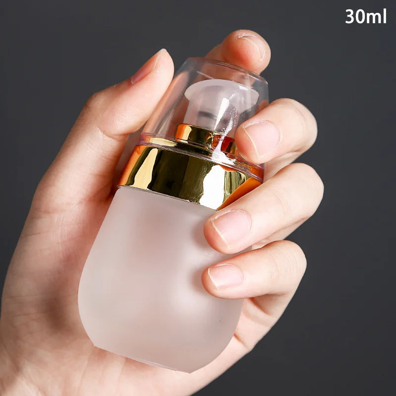 30ml Empty Refillable Frosted Glass Vacuum Bottle | Travel Cosmetic Pump Container
