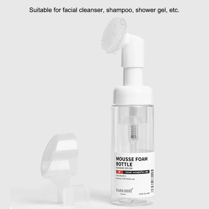 30ml 60ml 100ml 150ml Empty Foam Pump Bottle with Silicone Brush Head | Portable Face Cleanser Dispenser