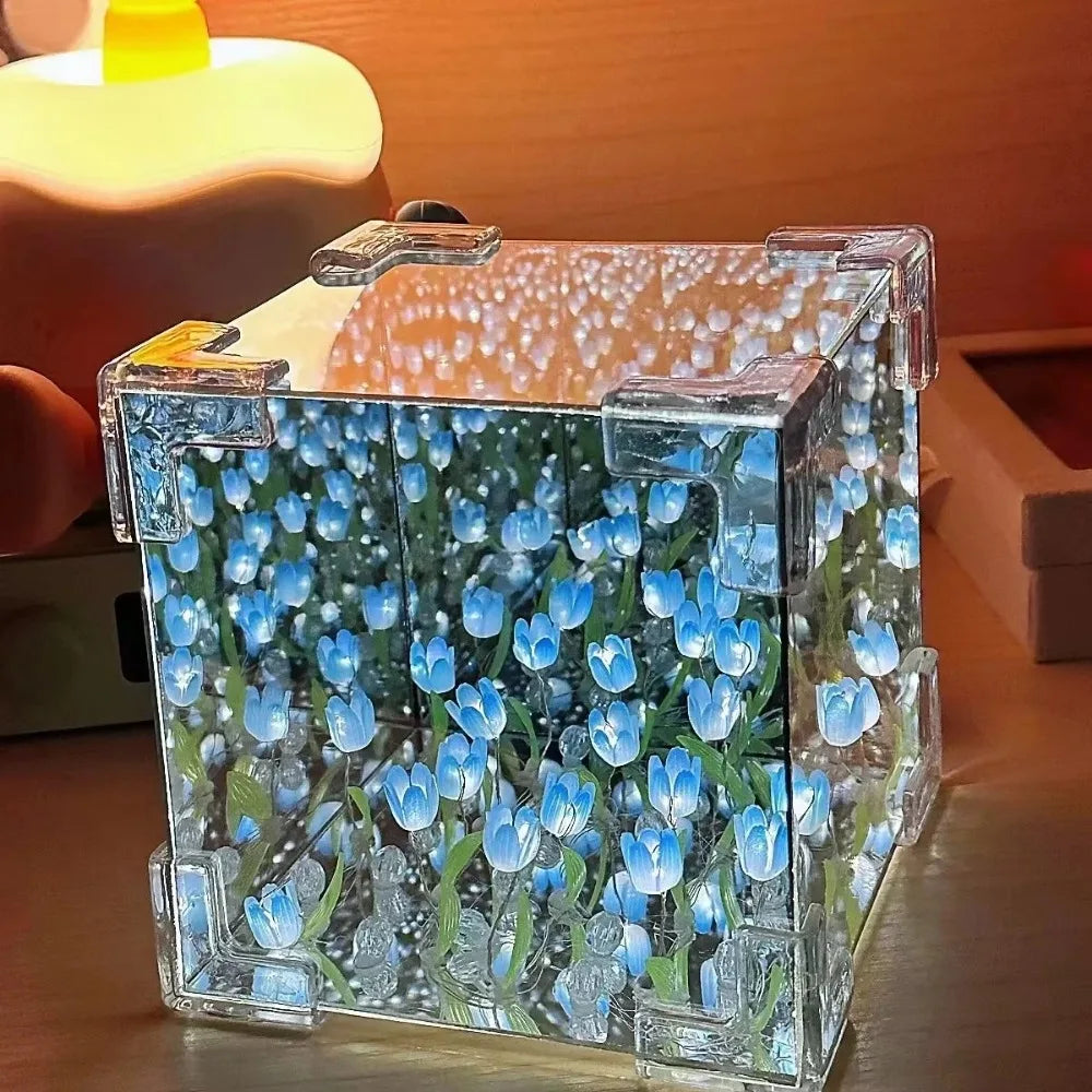 DIY Tulip Mirror Cube Lamp | Handmade Night Light for Bedroom Decor