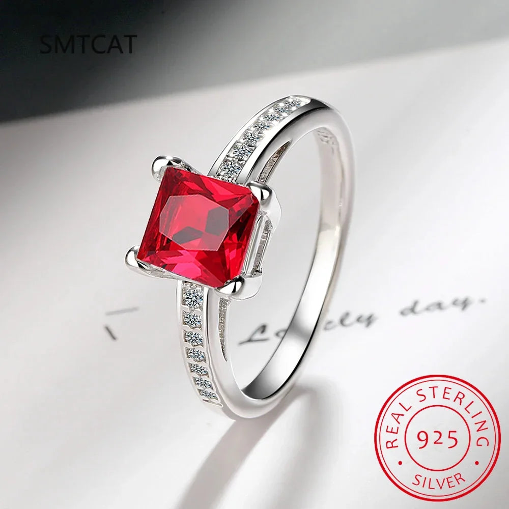2.2ct Created Red Ruby 925 Sterling Silver Solitaire Engagement Ring | Cushion Cut Gemstone Wedding Gift